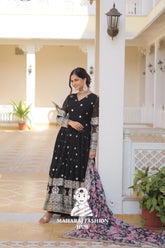 Partywear Faux Georgette Gown with Tabby Silk Cutwork Dupatta